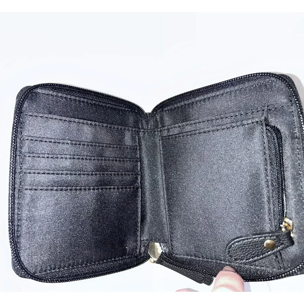 Tommy Hilfiger monogram embossed zip wallet with a gold-tone logo Black Leather